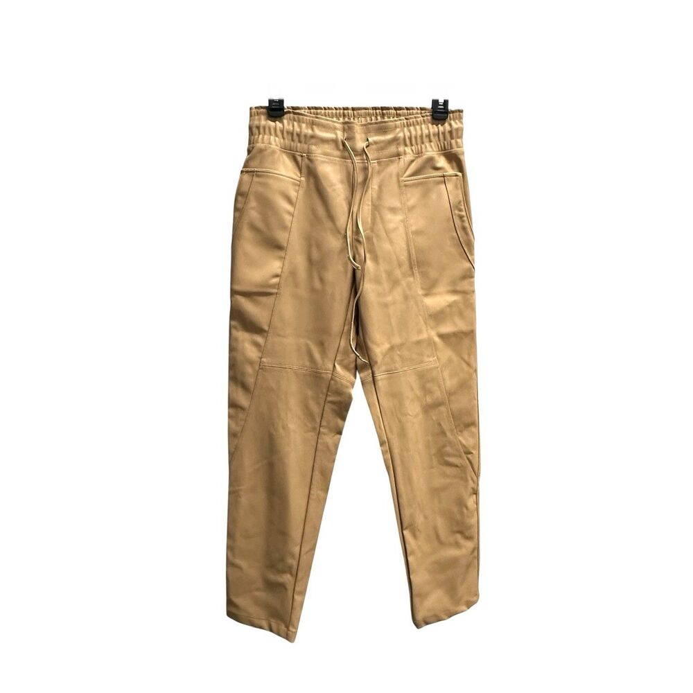Melissa Nepton Kaja Vegan Leather Camel Drawstring Pockets Tapered Pants Size XS